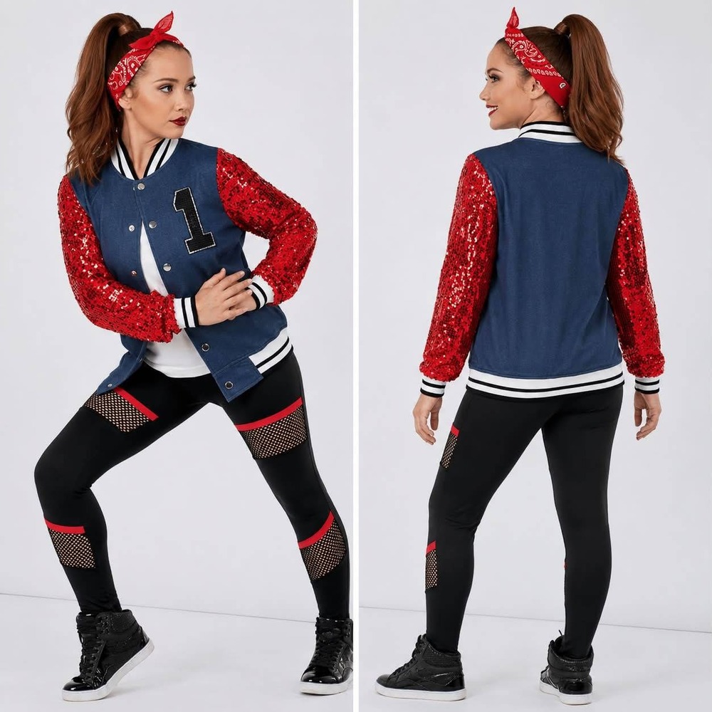 Weissman Womens Varsity Costume Set Sz M 4pc Sequin Dance Hip Hop Streetwear NWT